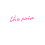 Stylized text logo that reads "Laugh the Pain Away" with the word "the pain" in pink cursive font layered over bold white uppercase letters.